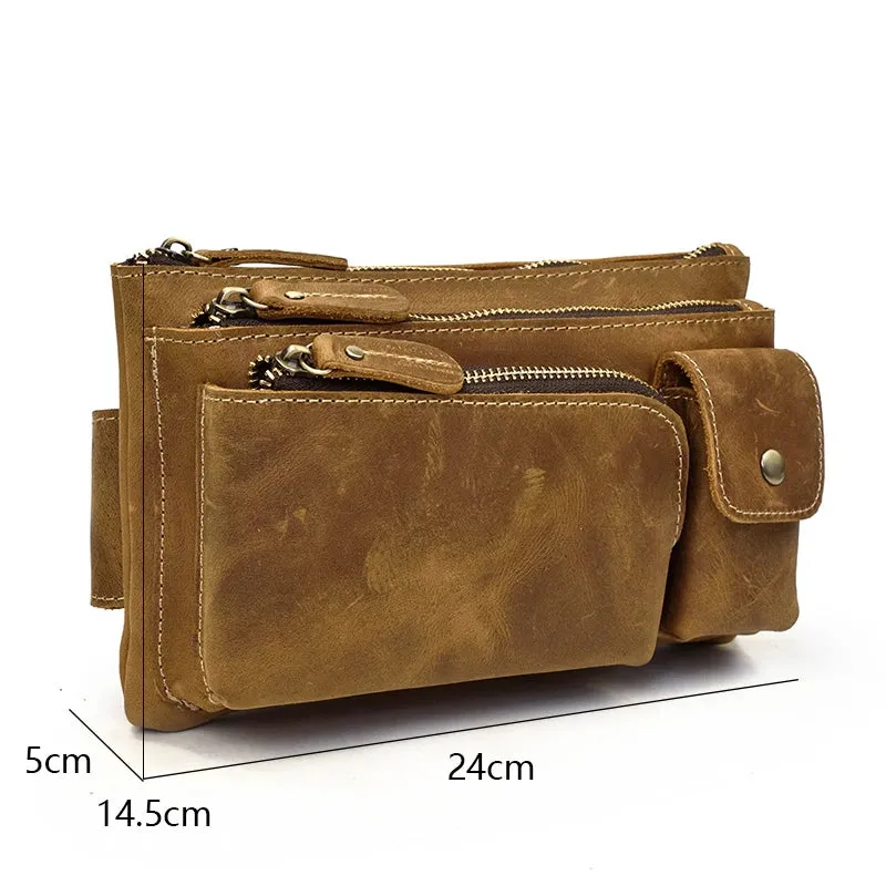 Mini Travel Leather Waist Pack 3 Layer