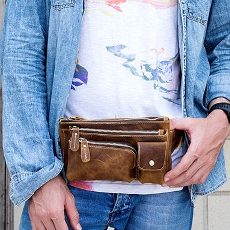 Mini Travel Leather Waist Pack 3 Layer