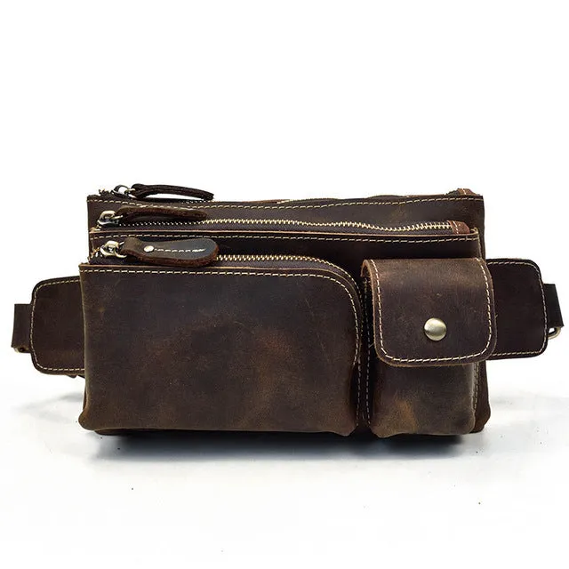 Mini Travel Leather Waist Pack 3 Layer