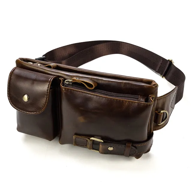 Mini Travel Leather Waist Pack 3 Layer