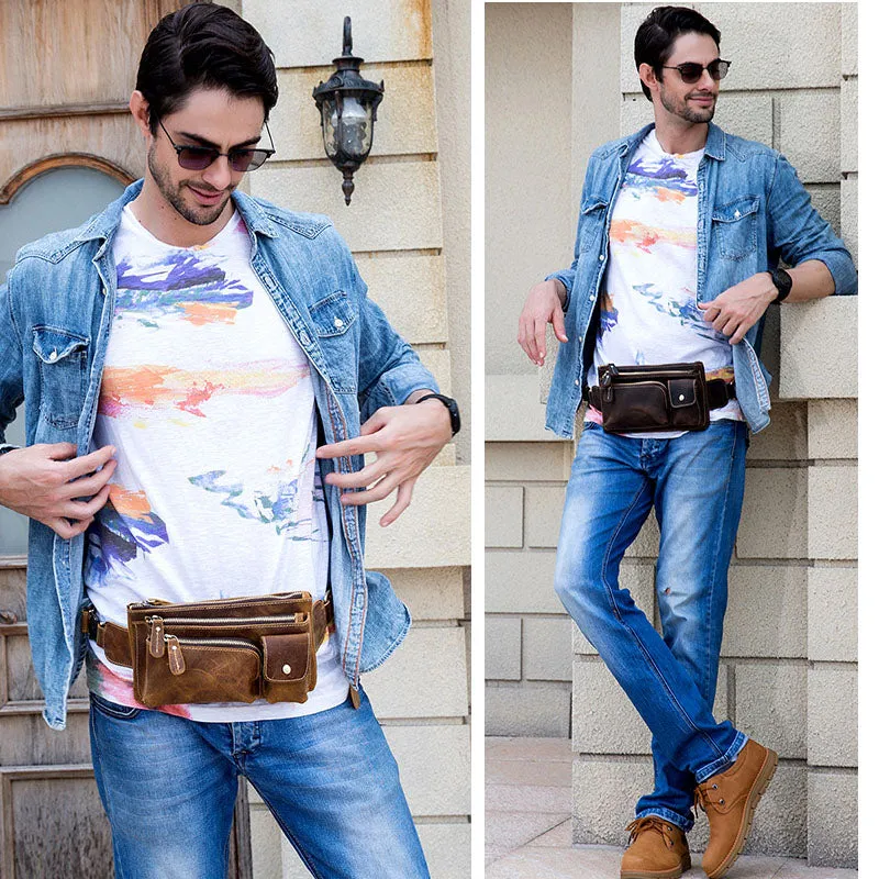 Mini Travel Leather Waist Pack 3 Layer