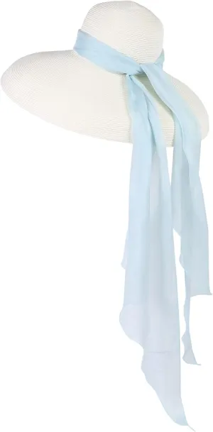 MIU Audrey Hepburn Hat for Women - Wide Brim, Adjustable, 100% White Straw Hat - Perfect for Beach Holiday