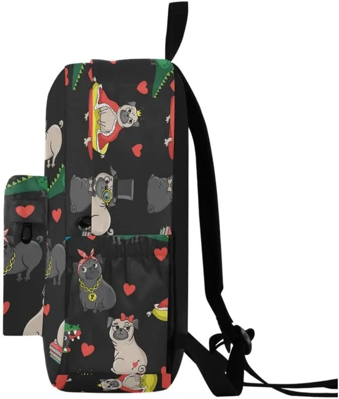 MNSRUU Student Backpack for School Funny Pug Dog Laptop Backpack Aesthetic School Bookbags Casual Daypack Backpack Fits 15.6 Inch Laptop