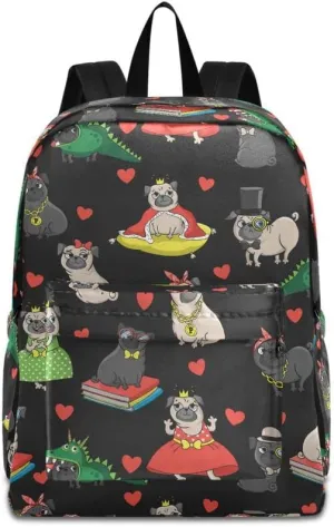 MNSRUU Student Backpack for School Funny Pug Dog Laptop Backpack Aesthetic School Bookbags Casual Daypack Backpack Fits 15.6 Inch Laptop