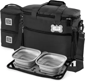 Mobile Dog Gear Week Away Dog Travel Bag (15"x7"x14", Black) - Includes 2 Pet Food Storage Containers   2 Collapsible Dog Water Bowls - Airline Approved Dog Travel Accessories, Great for Weekend Trips