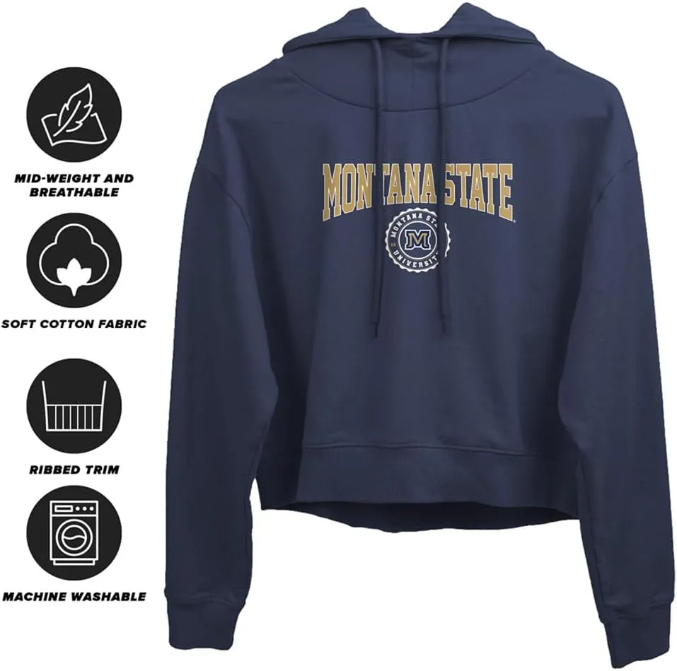 Montana State University Collegiate Seal Women's Cropped Hoodie Pullover Sweatshirt