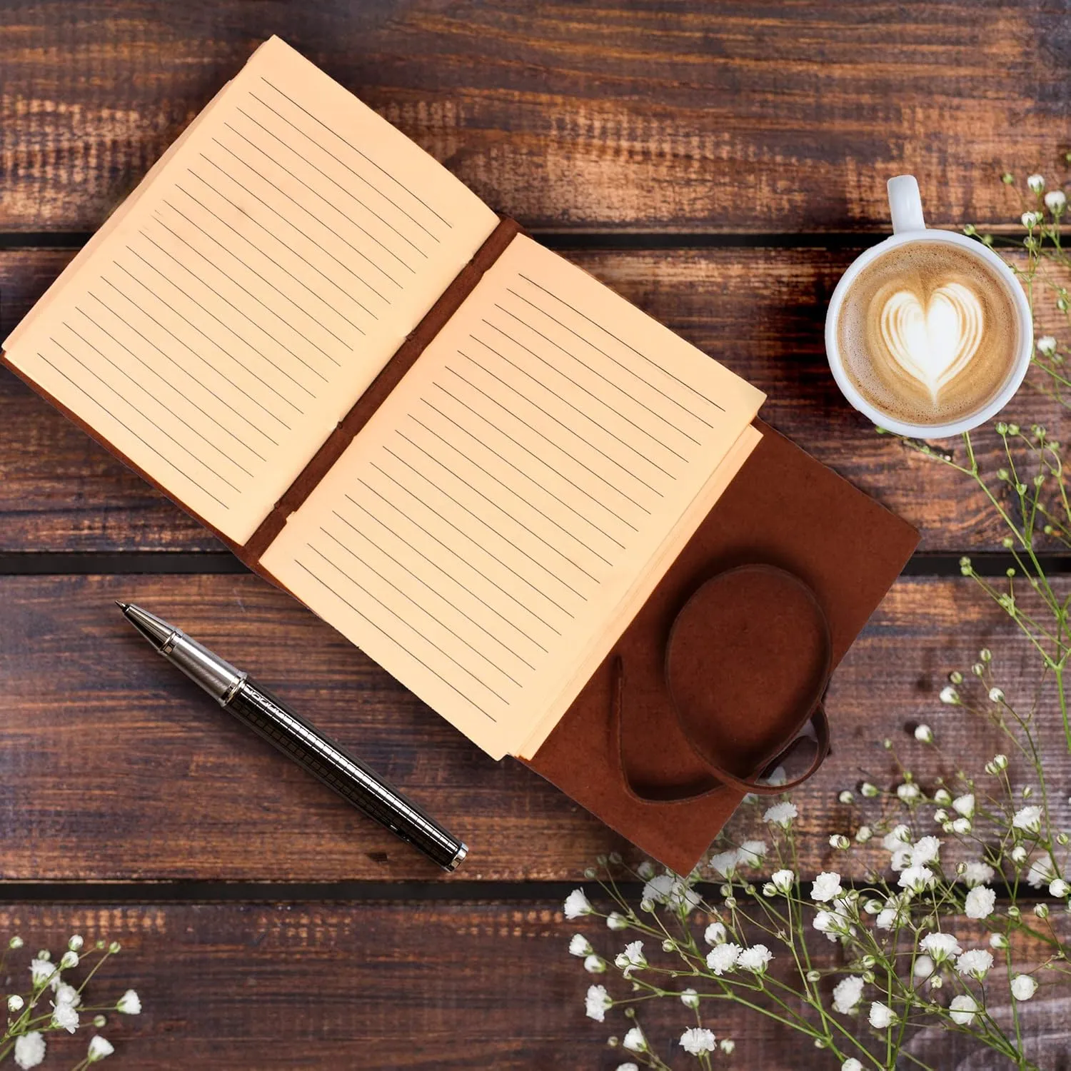moonster Leather Journal with Embossed Heart Shape - Non Refillable 8x6″ Lined Notebook - 400 Pages College Ruled Kraft Paper - Inspirational Small Notebook - Leather Journals for Women