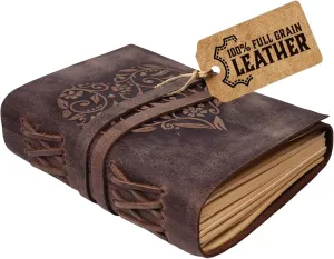 moonster Leather Journal with Embossed Heart Shape - Non Refillable 8x6″ Lined Notebook - 400 Pages College Ruled Kraft Paper - Inspirational Small Notebook - Leather Journals for Women