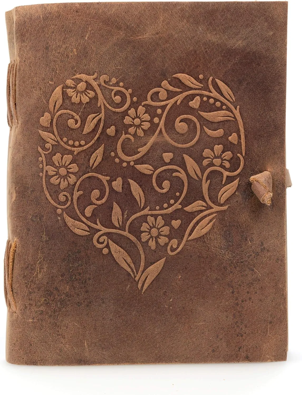 moonster Leather Journal with Embossed Heart Shape - Non Refillable 8x6″ Lined Notebook - 400 Pages College Ruled Kraft Paper - Inspirational Small Notebook - Leather Journals for Women