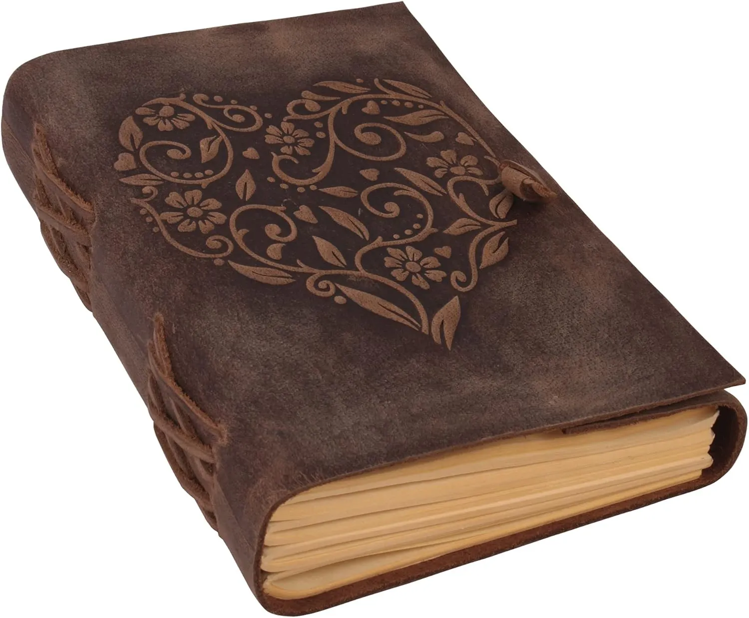 moonster Leather Journal with Embossed Heart Shape - Non Refillable 8x6″ Lined Notebook - 400 Pages College Ruled Kraft Paper - Inspirational Small Notebook - Leather Journals for Women