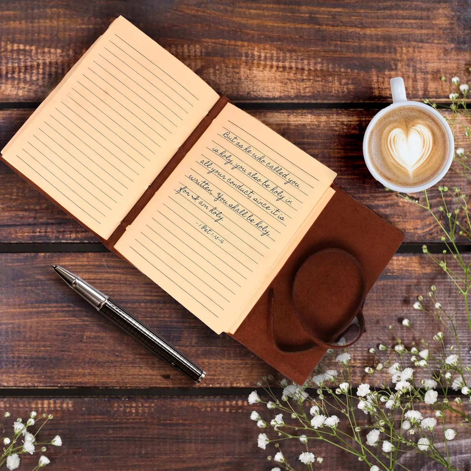 moonster Leather Journal with Embossed Heart Shape - Non Refillable 8x6″ Lined Notebook - 400 Pages College Ruled Kraft Paper - Inspirational Small Notebook - Leather Journals for Women