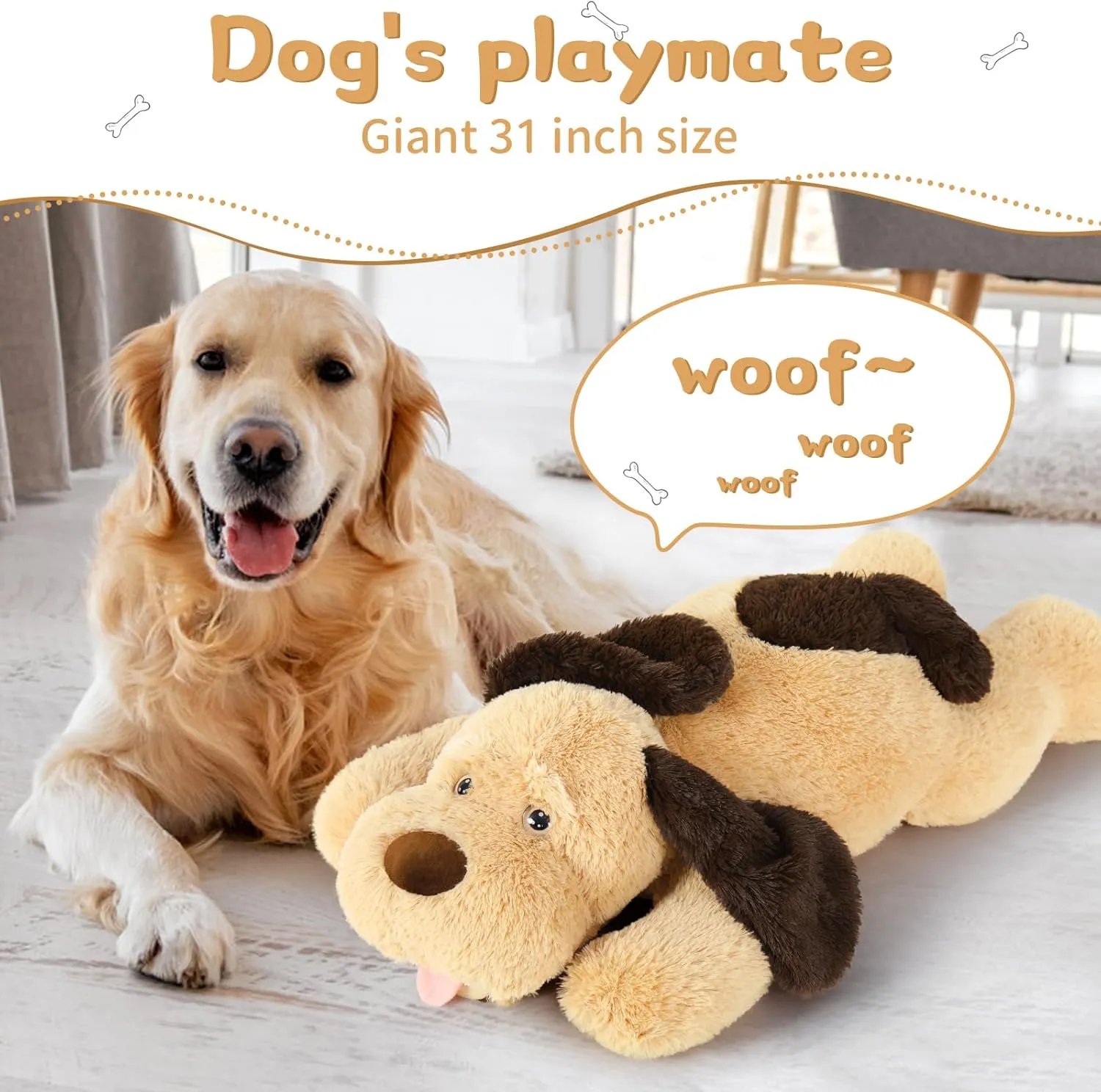 MorisMos Giant Dog Stuffed Animals, 31inch Large Dog Plush, Big Puppy Pillow for Kids, Girls, Boys, Brown