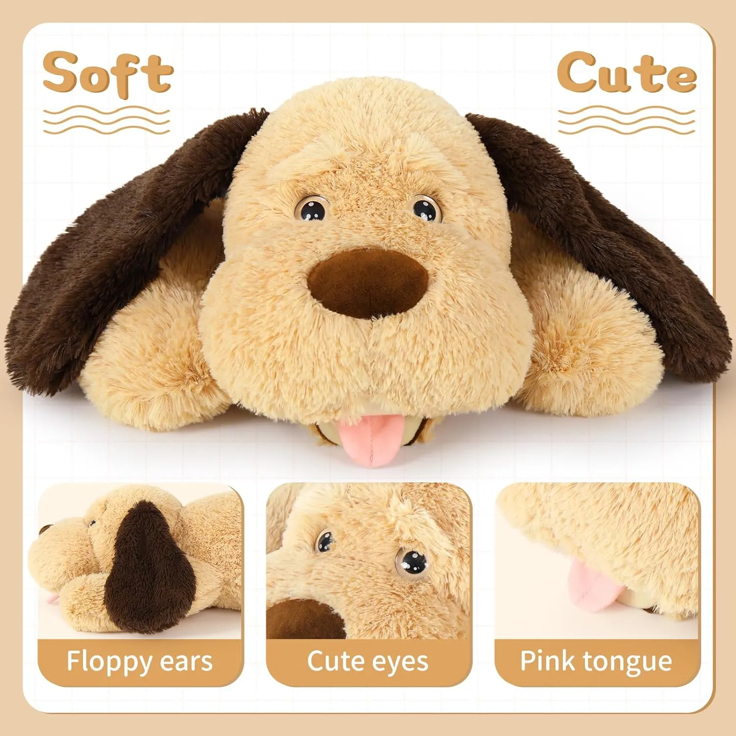 MorisMos Giant Dog Stuffed Animals, 31inch Large Dog Plush, Big Puppy Pillow for Kids, Girls, Boys, Brown