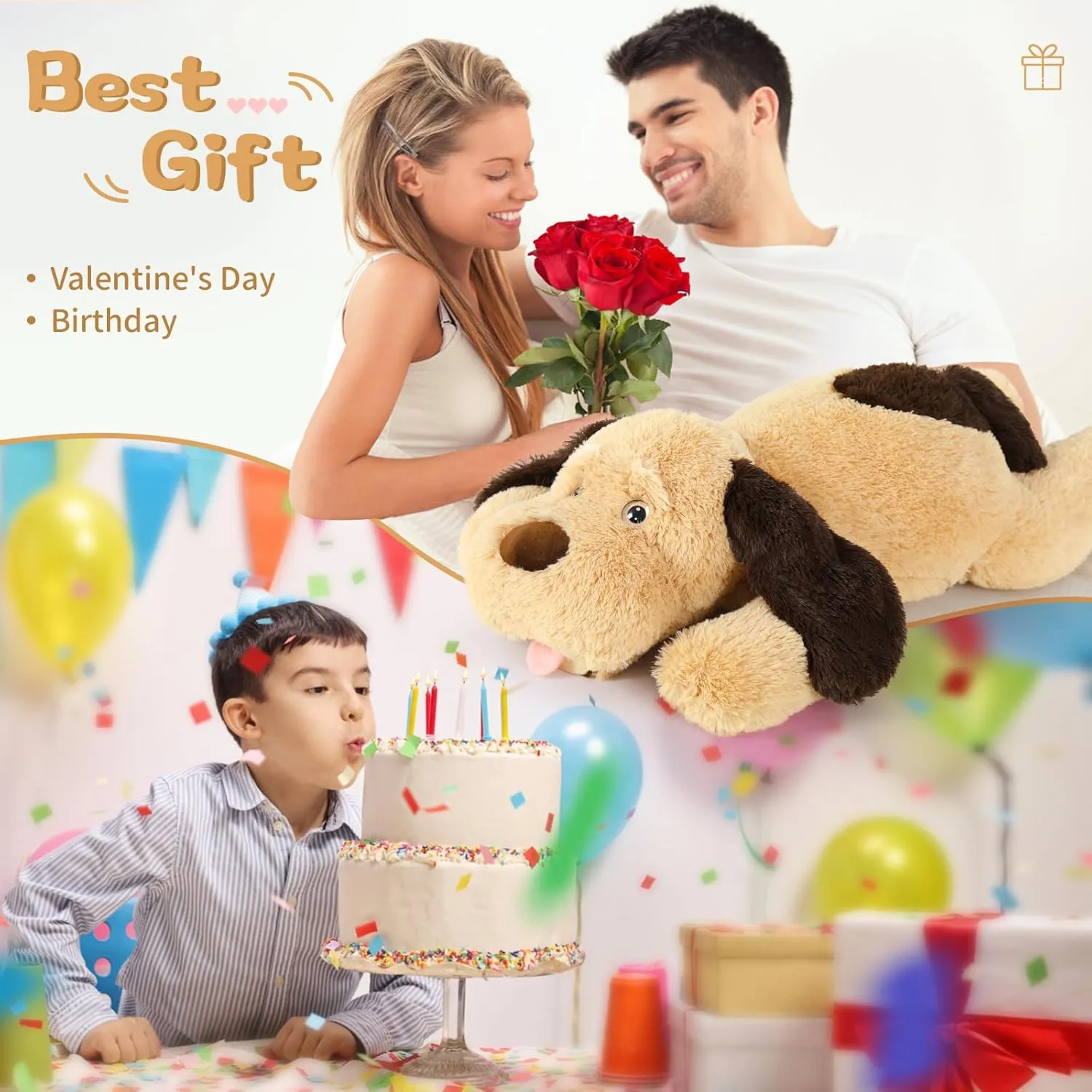 MorisMos Giant Dog Stuffed Animals, 31inch Large Dog Plush, Big Puppy Pillow for Kids, Girls, Boys, Brown