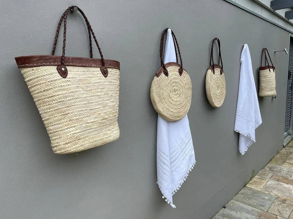 Moroccan basket w leather trim