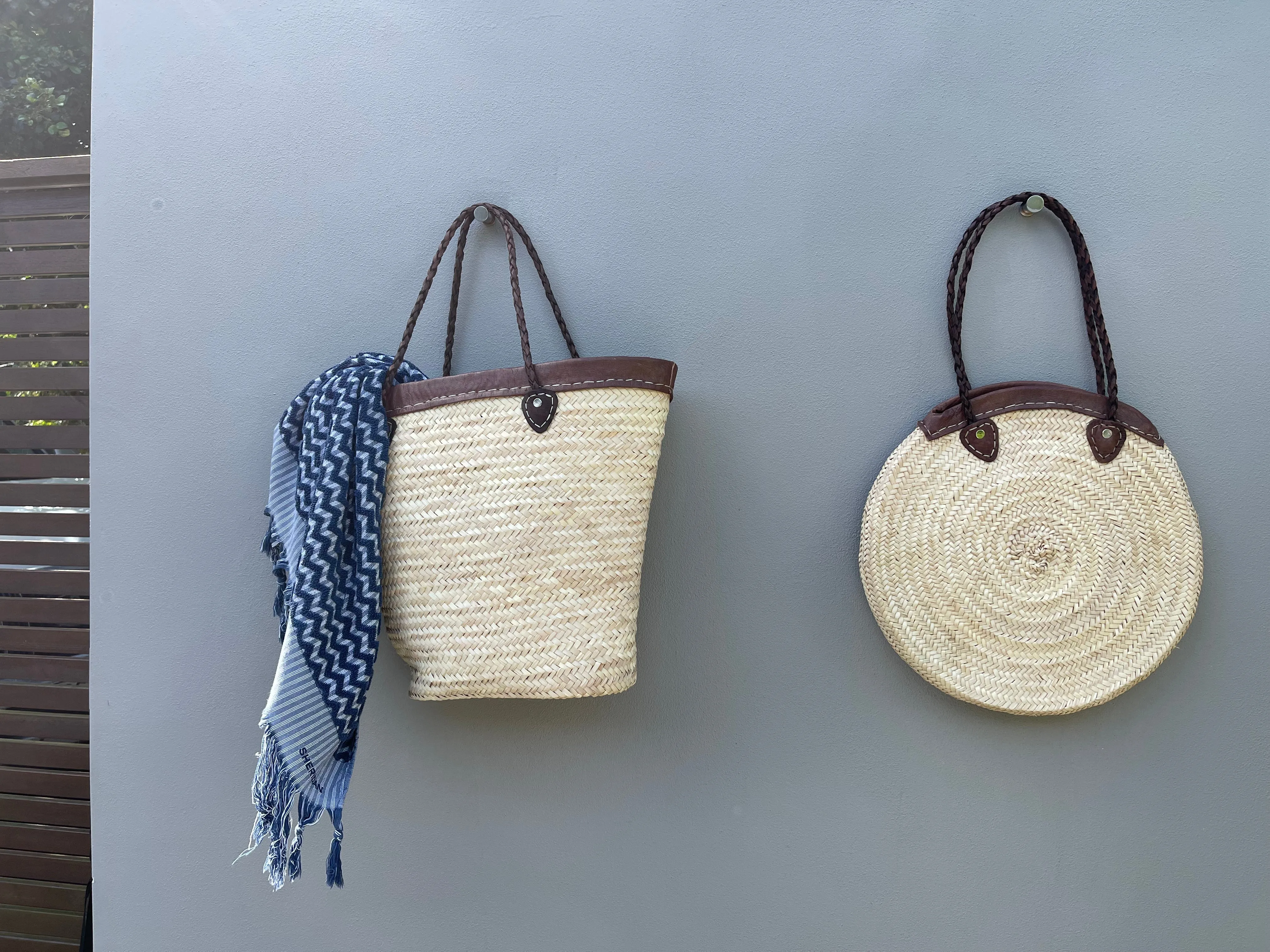 Moroccan basket w leather trim