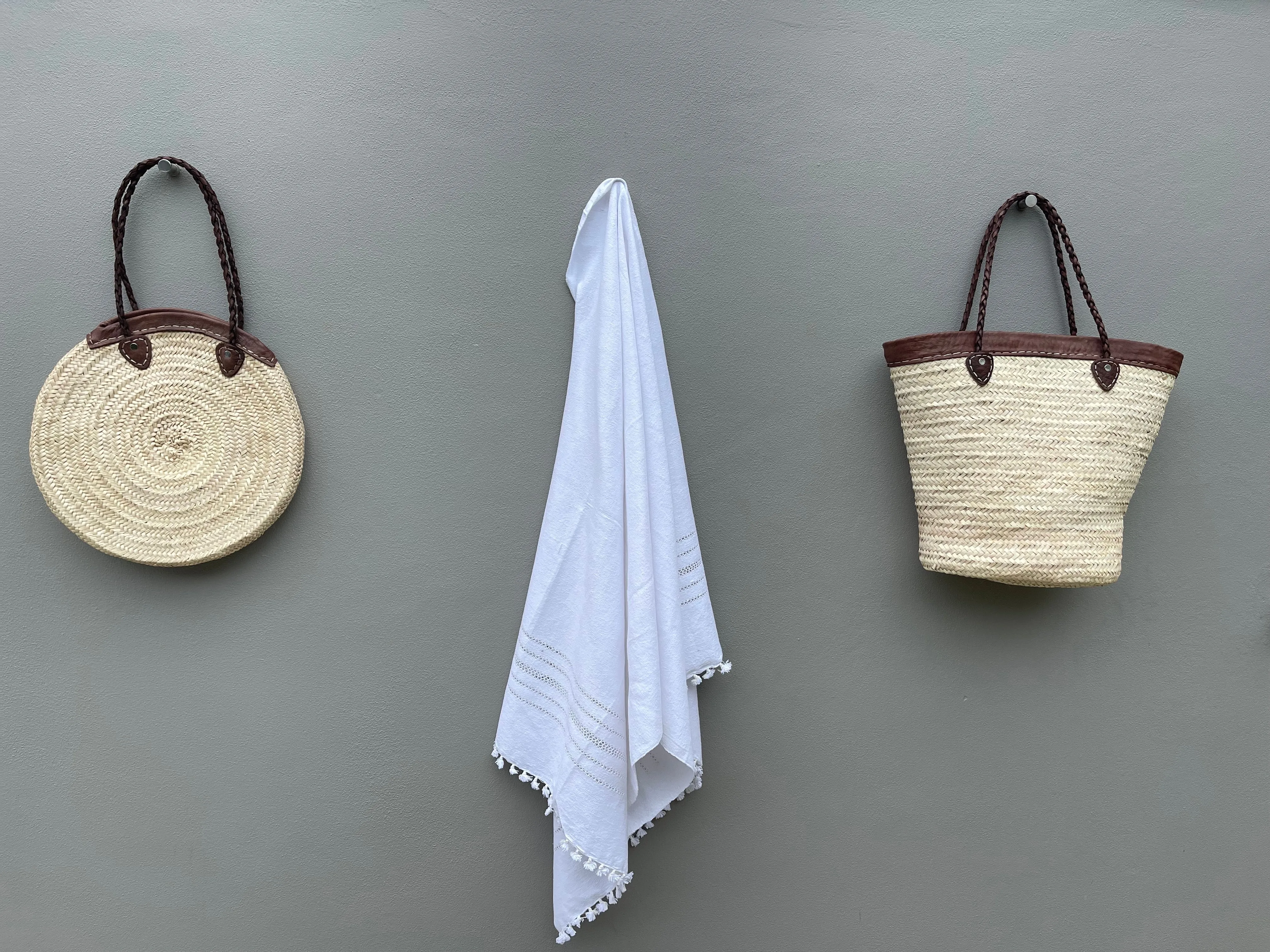 Moroccan basket w leather trim