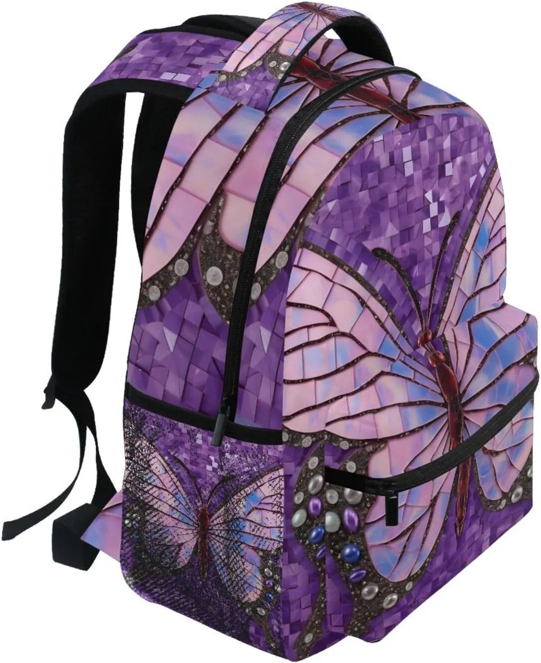 Mosaic Purple Butterfly Backpack Daypack Shoulder Bag Book Bag Lightweight Back Pack 11.4 ×16 In