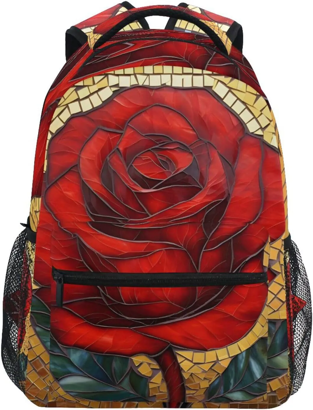 Mosaic Red Rose Orange Backpack Daypack Shoulder Bag Book Bag Lightweight Back Pack 11.4 ×16 In