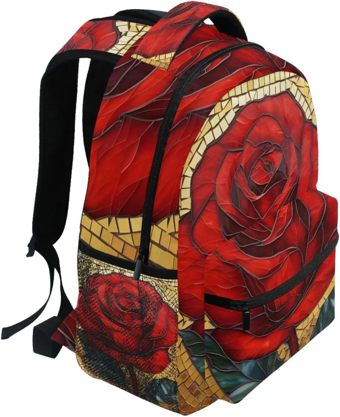 Mosaic Red Rose Orange Backpack Daypack Shoulder Bag Book Bag Lightweight Back Pack 11.4 ×16 In