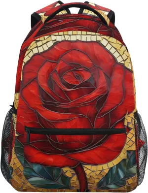 Mosaic Red Rose Orange Backpack Daypack Shoulder Bag Book Bag Lightweight Back Pack 11.4 ×16 In