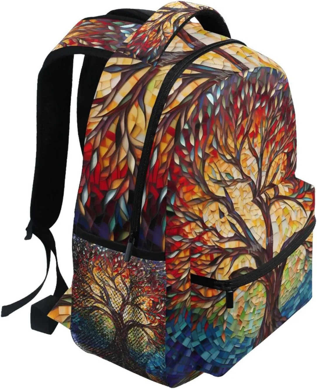 Mosaic Tree Colorful Backpack Daypack Shoulder Bag Book Bag Lightweight Back Pack 11.4 ×16 In