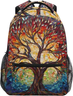 Mosaic Tree Colorful Backpack Daypack Shoulder Bag Book Bag Lightweight Back Pack 11.4 ×16 In