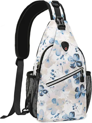 MOSISO Crossbody Sling Backpack, Portable Travel Hiking Daypack Chest Sling Bag Casual Daypack One Strap Chest Backpack for Women Men Outdoor Hiking Travel, Smudged Floral