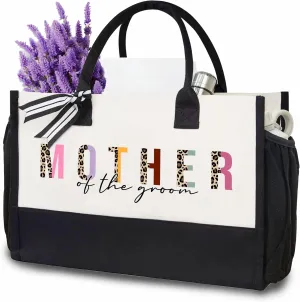 Mother Of The Groom Large Canvas Tote Bag, Mother In Law Gifts Wedding, Engagement, Bridal Shower, Leopard Prints Bride Appreciation Gift, Reusable Beach Bag- A06