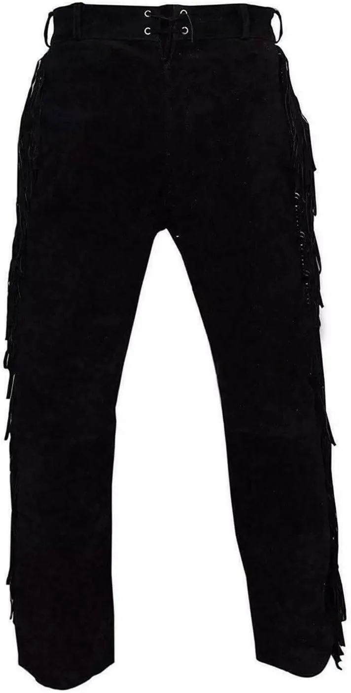 Mount Helicon Men's Native American Buckskin/Deerskin Suede Leather Pant Fringes Red Indian Cowboy Reenactment Mountain Man