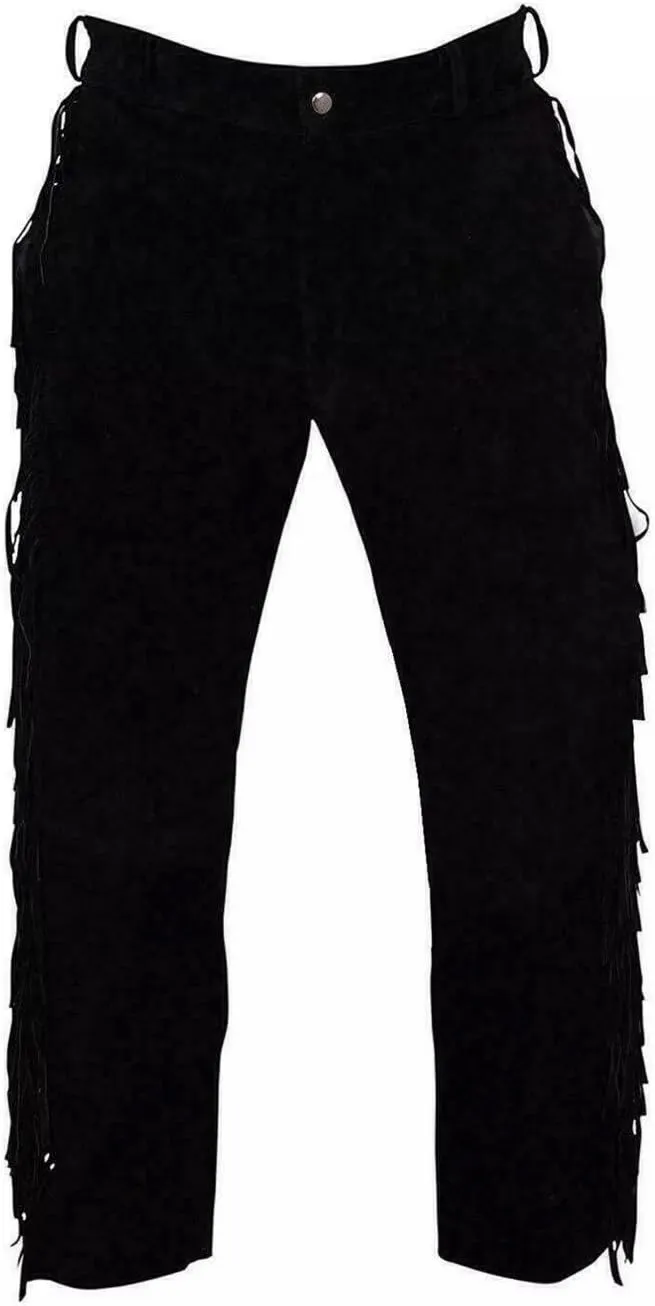 Mount Helicon Men's Native American Buckskin/Deerskin Suede Leather Pant Fringes Red Indian Cowboy Reenactment Mountain Man
