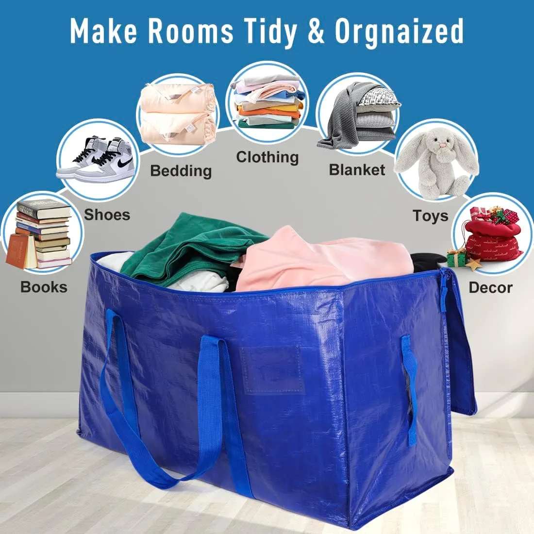 Moving Bags Heavy Duty Extra Large Cube Storage Tote for Space Saving, Traveling Organizer, with Zippers & Strong Carrying Handles (Set of 10)