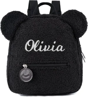 MT WORLD Plush Teddy Bear Backpack Personalized Fuzzy Toddler Backpack Bear Ears Head Backpack Soft Fluffy Mini Daypack Backpack Shoulder Bag Purse Gifts (Black)