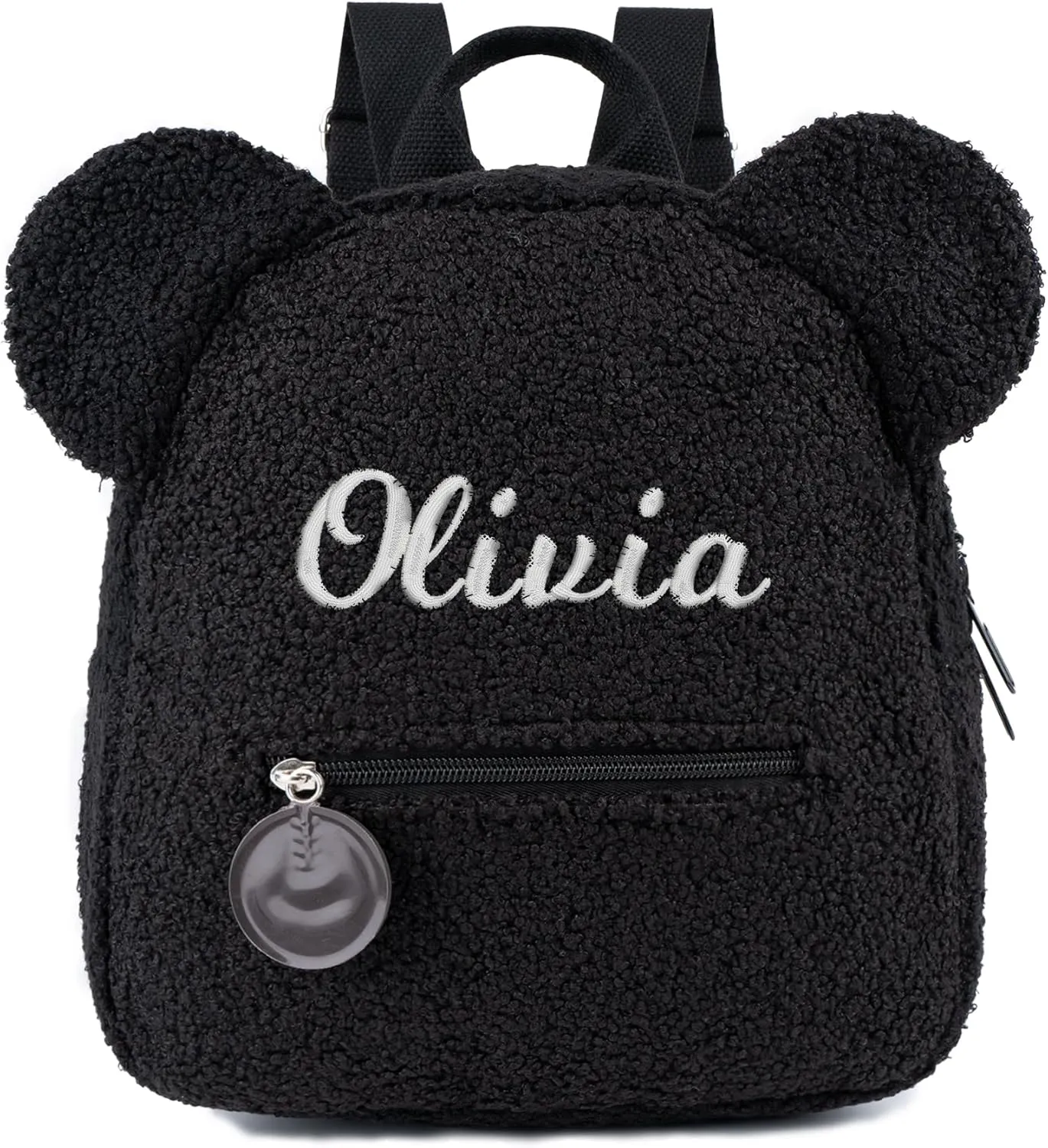 MT WORLD Plush Teddy Bear Backpack Personalized Fuzzy Toddler Backpack Bear Ears Head Backpack Soft Fluffy Mini Daypack Backpack Shoulder Bag Purse Gifts (Black)
