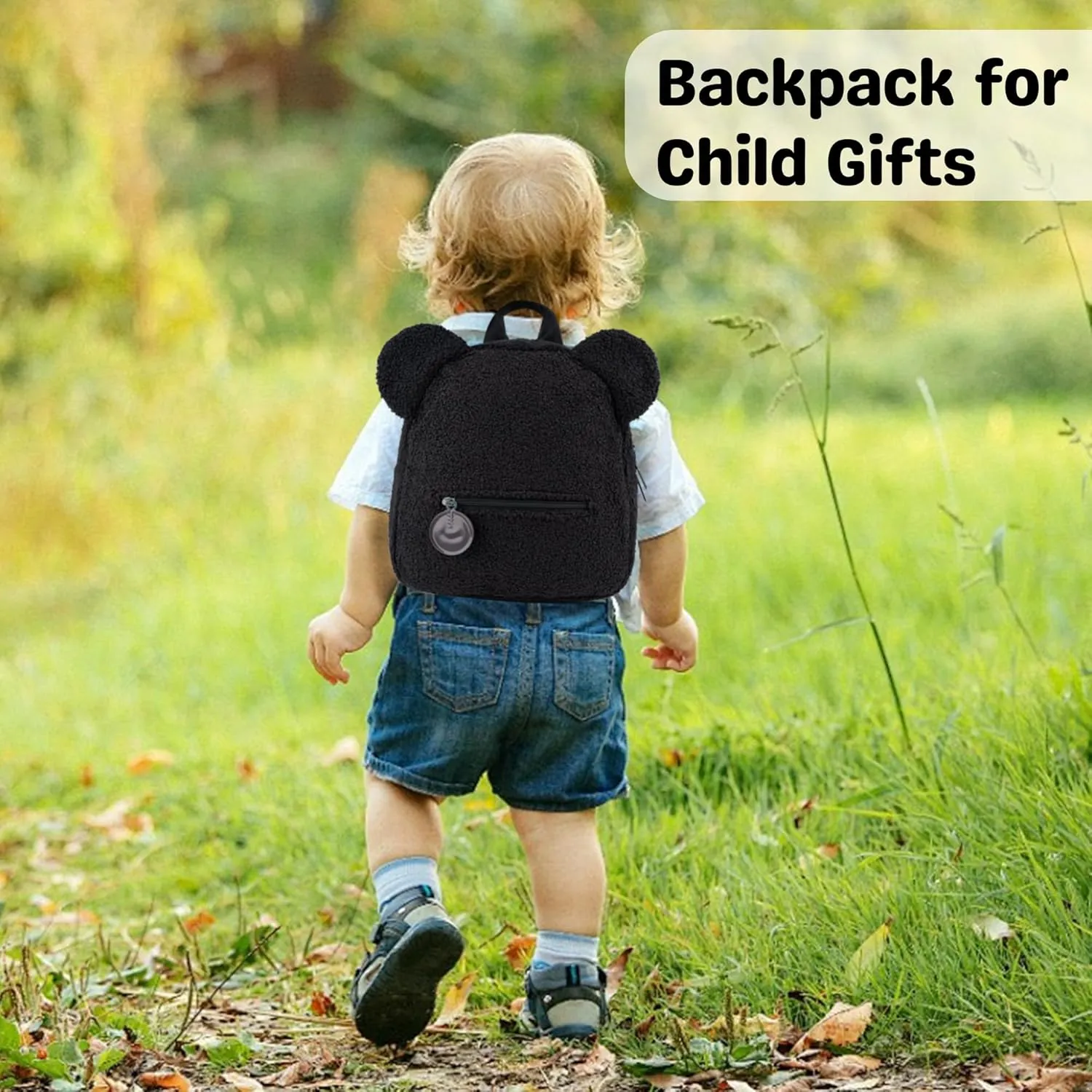 MT WORLD Plush Teddy Bear Backpack Personalized Fuzzy Toddler Backpack Bear Ears Head Backpack Soft Fluffy Mini Daypack Backpack Shoulder Bag Purse Gifts (Black)