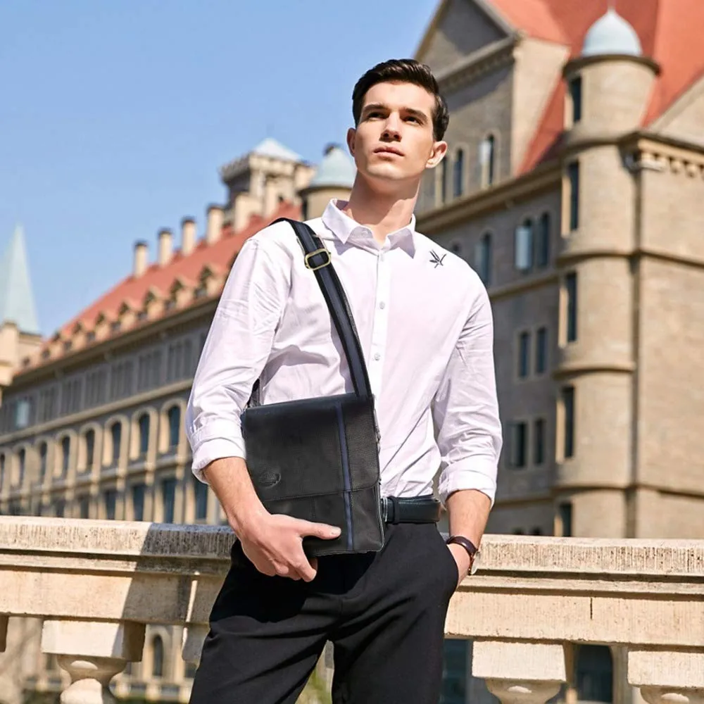 MUFUBU Presents Cosmo London 100% Genuine Leather Business Sling Bag with Adjustable Strap - Black Color