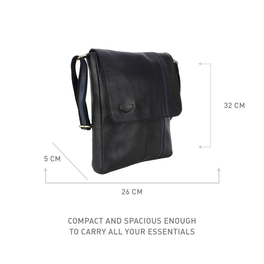 MUFUBU Presents Cosmo London 100% Genuine Leather Business Sling Bag with Adjustable Strap - Black Color