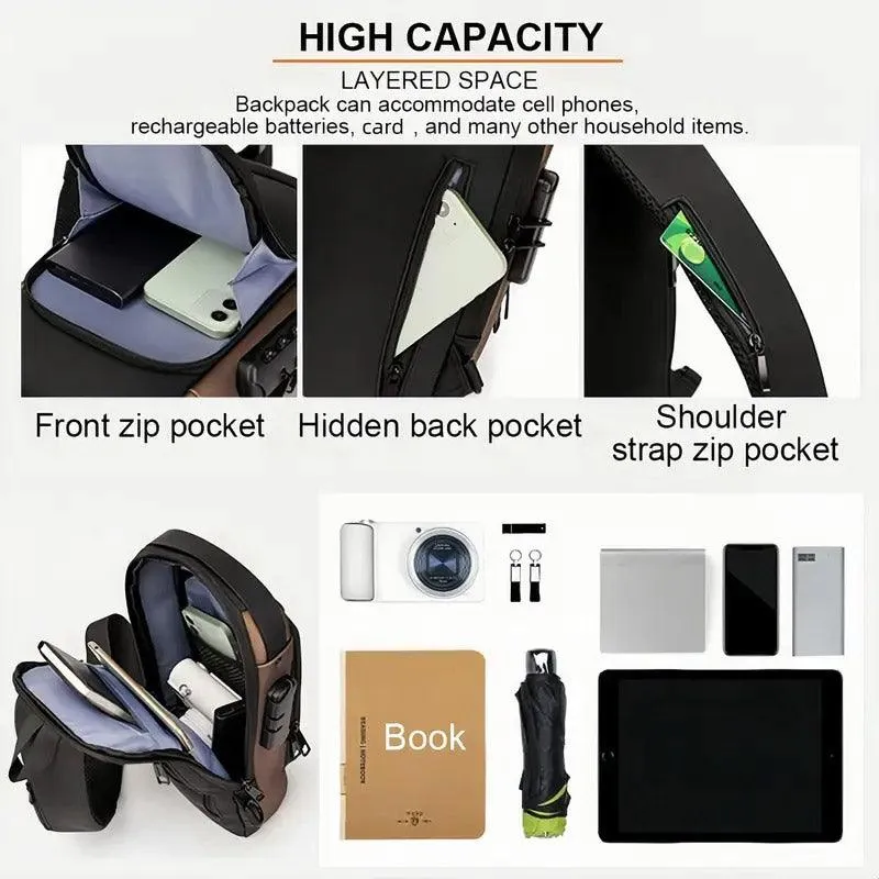 Multi-Function Password Lock Shoulder Bag Anti-Theft Crossbody Sling Bag Travel