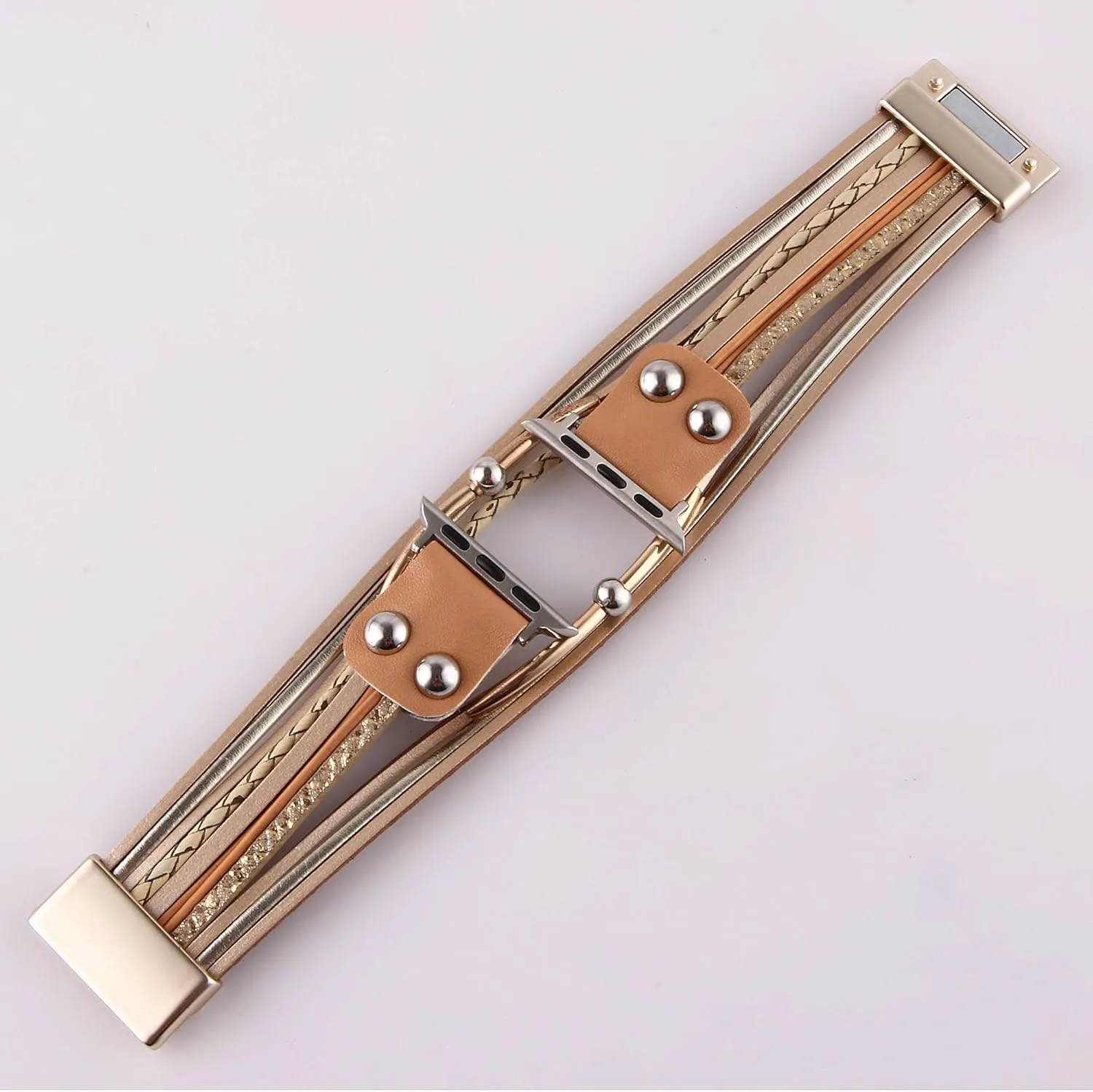 Multi-Layer Leather Wrap Bracelet Compatible with Apple Watch Ultra SE 8 7 6 5 4 3 38mm 40mm 41mm 42mm 44mm 45mm 49mm for Women Mens, Boho Stylish Cuff Bangle Watch Strap for Iwatch Bands