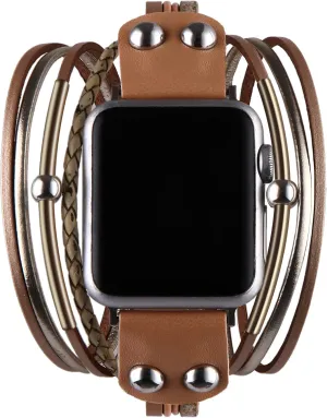 Multi-Layer Leather Wrap Bracelet Compatible with Apple Watch Ultra SE 8 7 6 5 4 3 38mm 40mm 41mm 42mm 44mm 45mm 49mm for Women Mens, Boho Stylish Cuff Bangle Watch Strap for Iwatch Bands