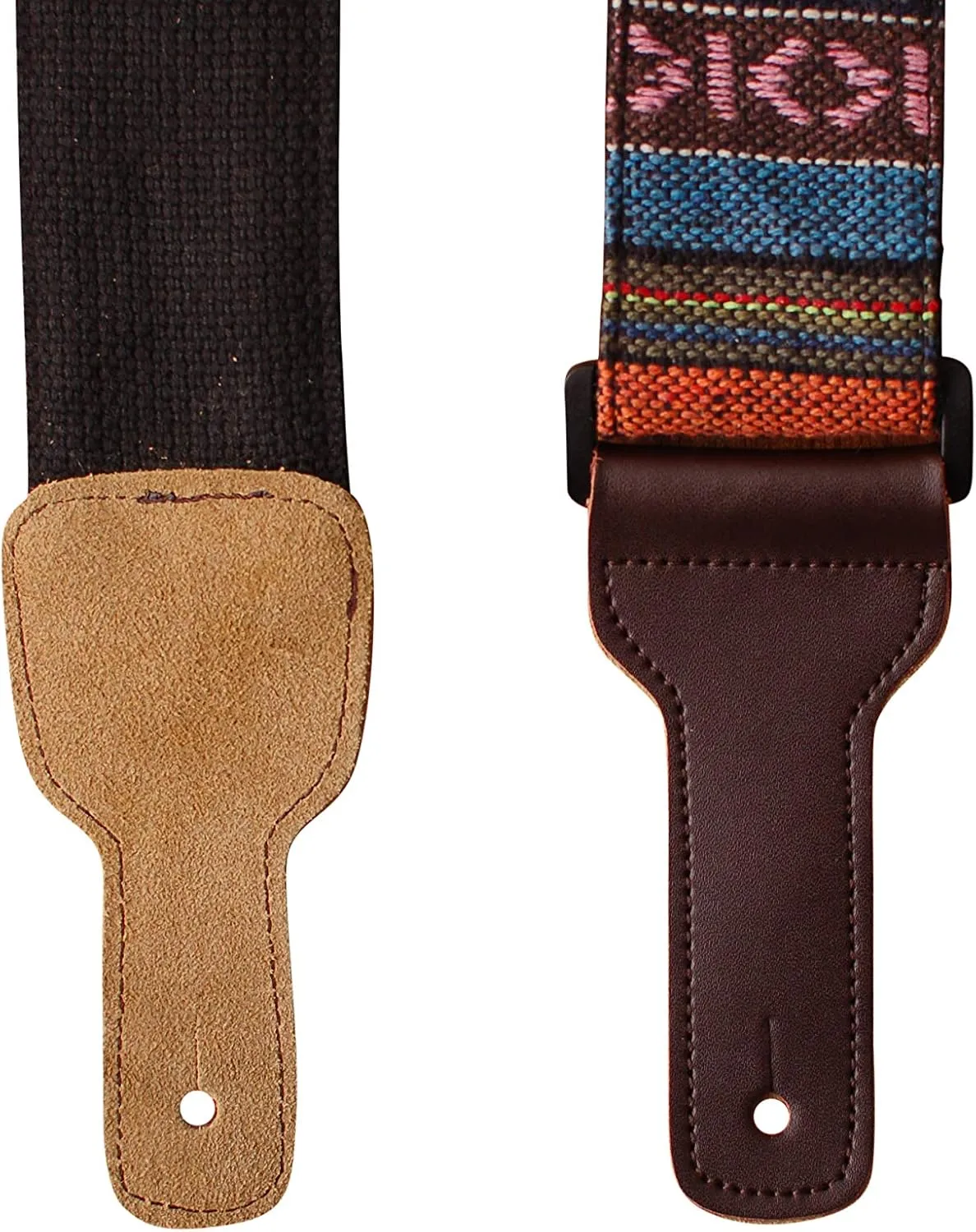 MUSIC FIRST Original Design, 2 inch width (5cm), Classic Country Style Yarn-dyed fabric & Genuine Leather Delux Banjo Strap, With 2 pieces of MUSIC FIRST Leather Strap Locker. (Classic Country Style)