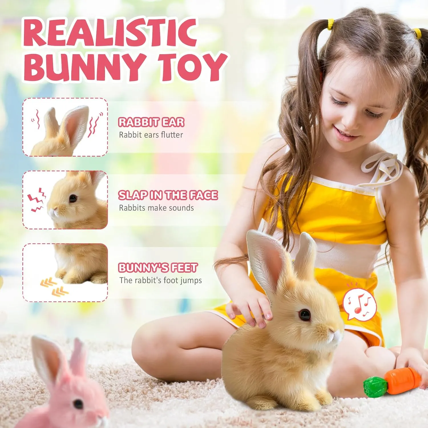 My Realistic Bunny Toy, 2025 Upgraded Interactive Easter Bunny Toy, Hopping Easter Basket Stuffers Animal, Can Walk and Talk Shaking Ears Realistic Bunnies Plush Easter Gifts for Kids (Brown)
