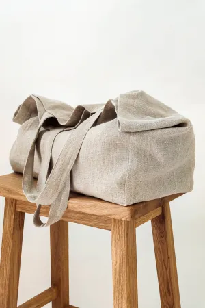 Natural linen beach bag