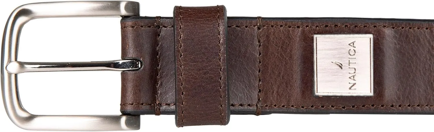 Nautica Men's Casual Leather Belt | Everyday | Classic | Pants | Jeans | Khakis | Chinos | Metal Buckle
