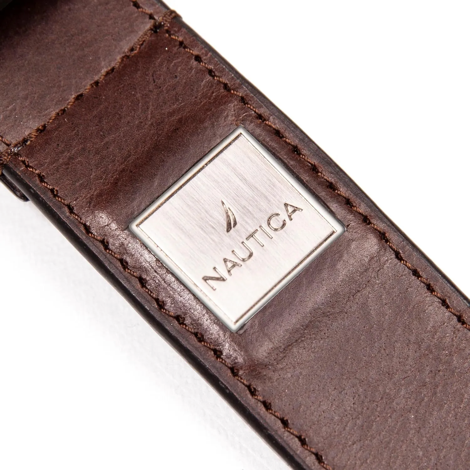 Nautica Men's Casual Leather Belt | Everyday | Classic | Pants | Jeans | Khakis | Chinos | Metal Buckle