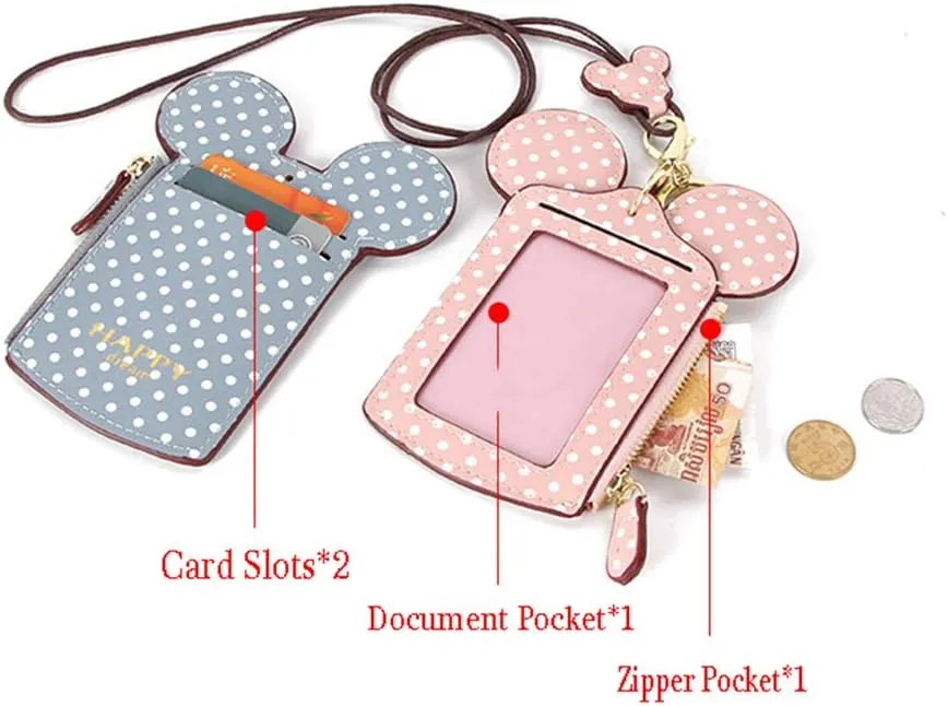 Neck Pouch,Trend Small Travel Leather Student ID Card Holder Lanyard Neck Pouch Bag With Coin Wallet Purse for Students Women Kids Girls