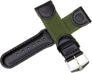 New 18mm Wenger Swiss Army Genuine Black Leather Strap Army Green Nylon Watch Band