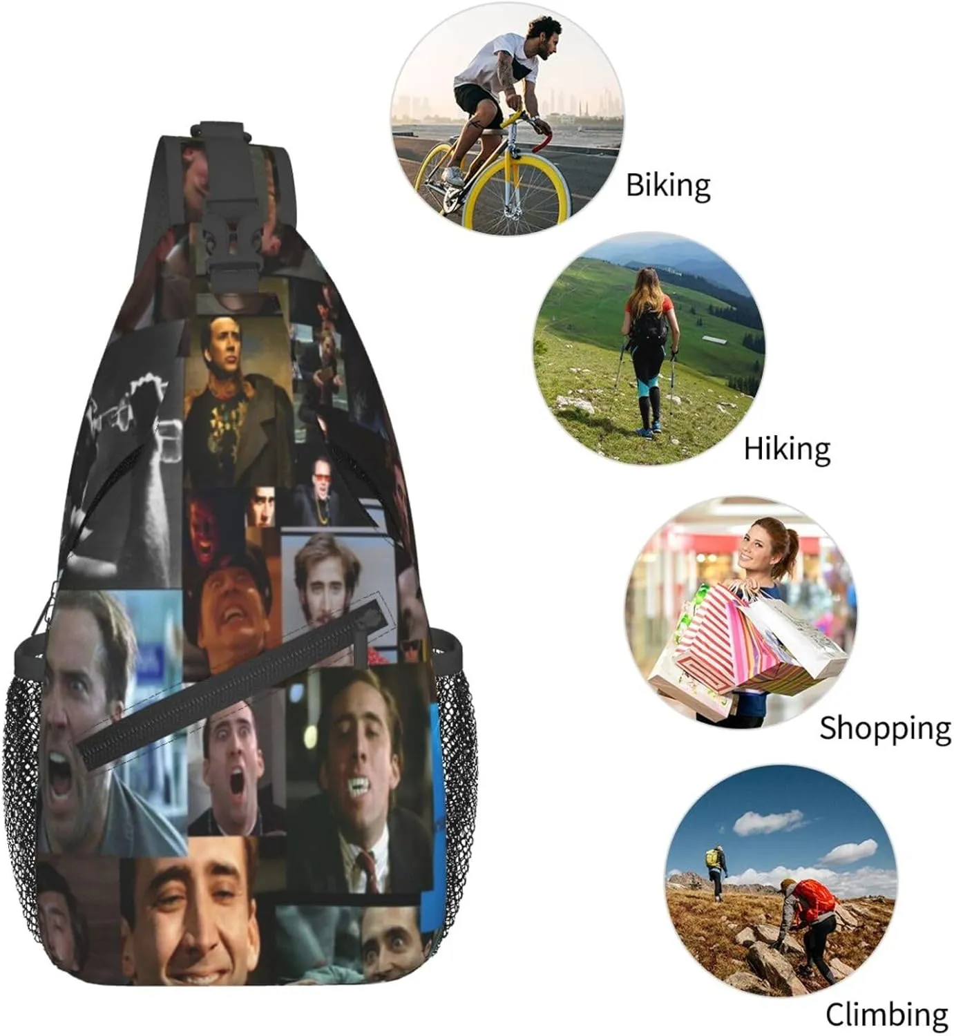 Nic-olas Cage Crossbody Bag Sling Shoulder Backpack, for Outdoor Travel,Sports,Camping,Hiking,Shoulder Bags