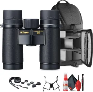 Nikon 10x30 Monarch HG Binoculars | Durable Compact Design for Bird Watching, Hunting, Outdoor Adventure & Sports Events (16576)   Sling Backpack   Cleaning Kit   Suspender Harness (Renewed)