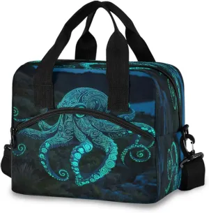 Octopus Glowing Texture Lunch Box for Men Women Adults Insulated Lunch Bag Cooler Bag with Adjustable Shoulder Strap for Work Picnic Travel